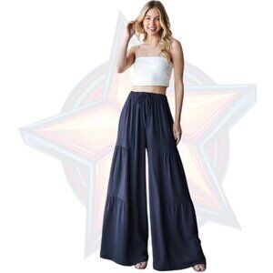 19c HEIMISH Wide Leg Tiered Flowy Pants in Navy